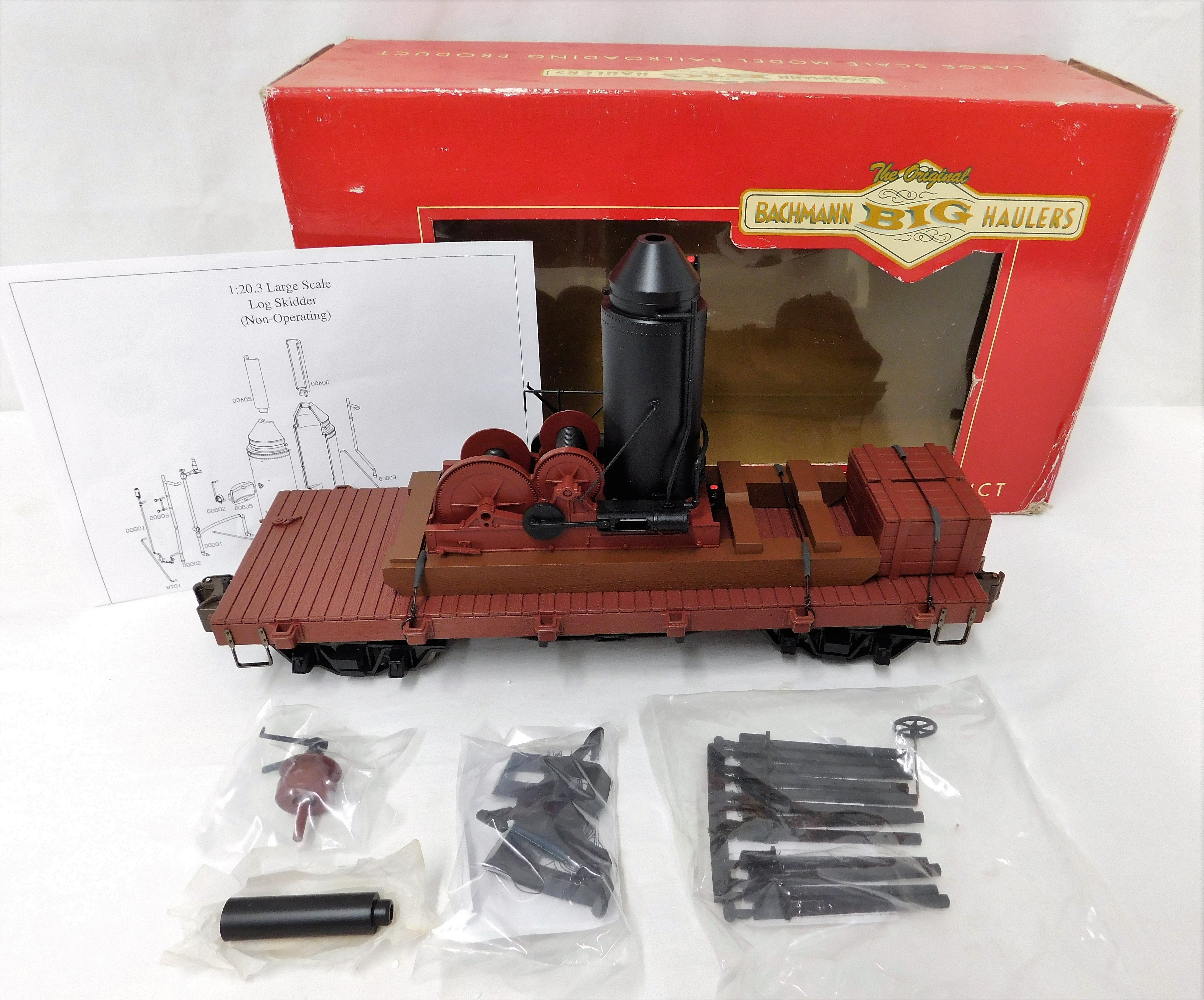 Bachmann 95699 20' Flat car Log Skidder w/crates Metal Wheels G gauge neat!  C-8