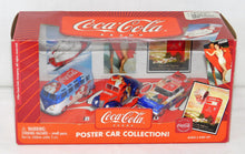 Load image into Gallery viewer, Johnny Lightning 3 Coca-Cola Poster Cars 1/64 37 Ford Coupe T-Bird VW Bus Great for American FLYER loads
