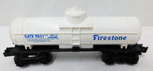 Load image into Gallery viewer, Lionel 6-9051 Firestone Tank Car Mid 1970s Train White w/ Blue Letters GATX 9051
