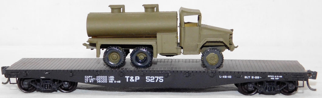 Acurail HO Scale Custom T&P Flat Car w/US Army Tank Truck Military Texas Pacific