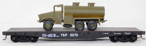 Acurail HO Scale Custom T&P Flat Car w/US Army Tank Truck Military Texas Pacific