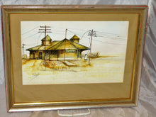 Load image into Gallery viewer, Framed Hearne Texas Depot Watercolor Train Railroad Station 1982 original Ellis
