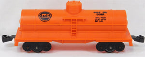 Marx Trains Gulf Tank Car Single Dome Orange 4 wheel Fixed couplers 1974 (9553)
