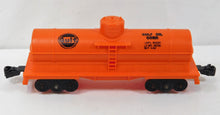 Load image into Gallery viewer, Marx Trains Gulf Tank Car Single Dome Orange 4 wheel Fixed couplers 1974 (9553)
