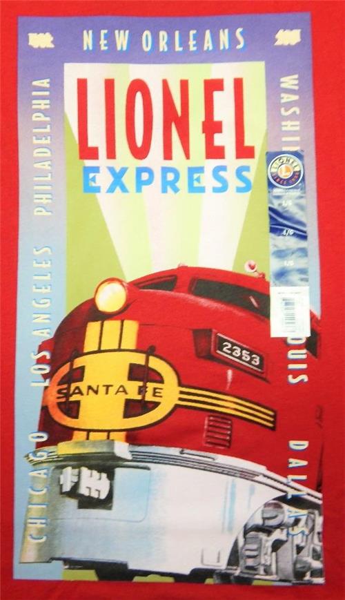 Lionel Trains Red T-Shirt L Santa Fe F3 2353 Diesel Engine ArtDeco Travel Poster