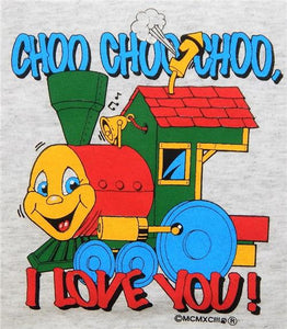 Toy Train T-Shirt Choo Choo I Love You Youth M 10-12 Gray NWOT Hanes Steam Engine