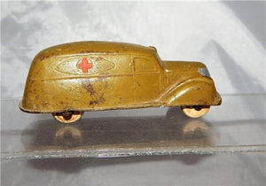 Sun Rubber #525 Army Ambulance military WOOD wheels Made USA 3.5" Vintage Toy